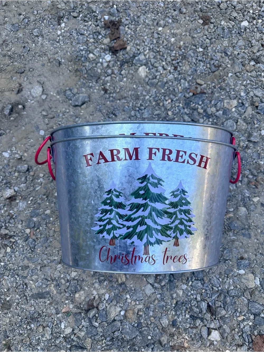 Farm Fresh Christmas Trees Galvanized Metal Holiday Buckets - Red & Green